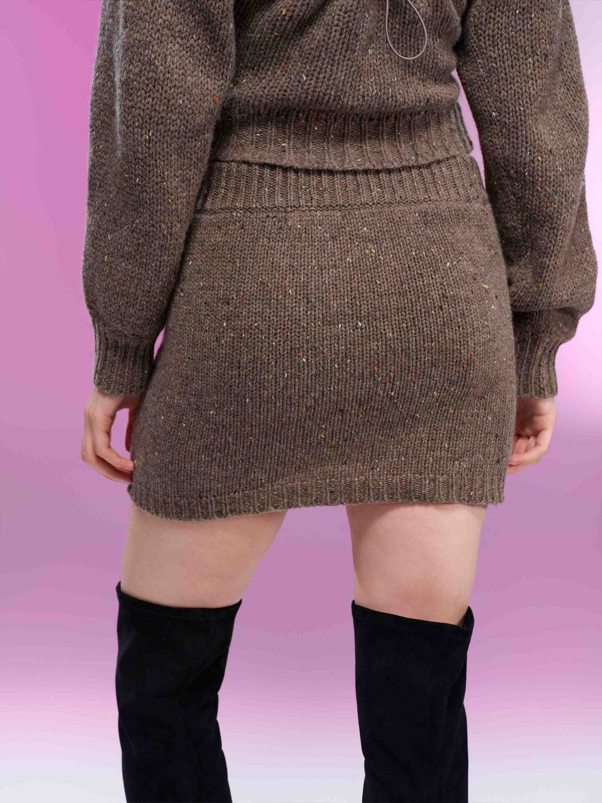 Speckled Knit Mini Skirt Taupe Brown