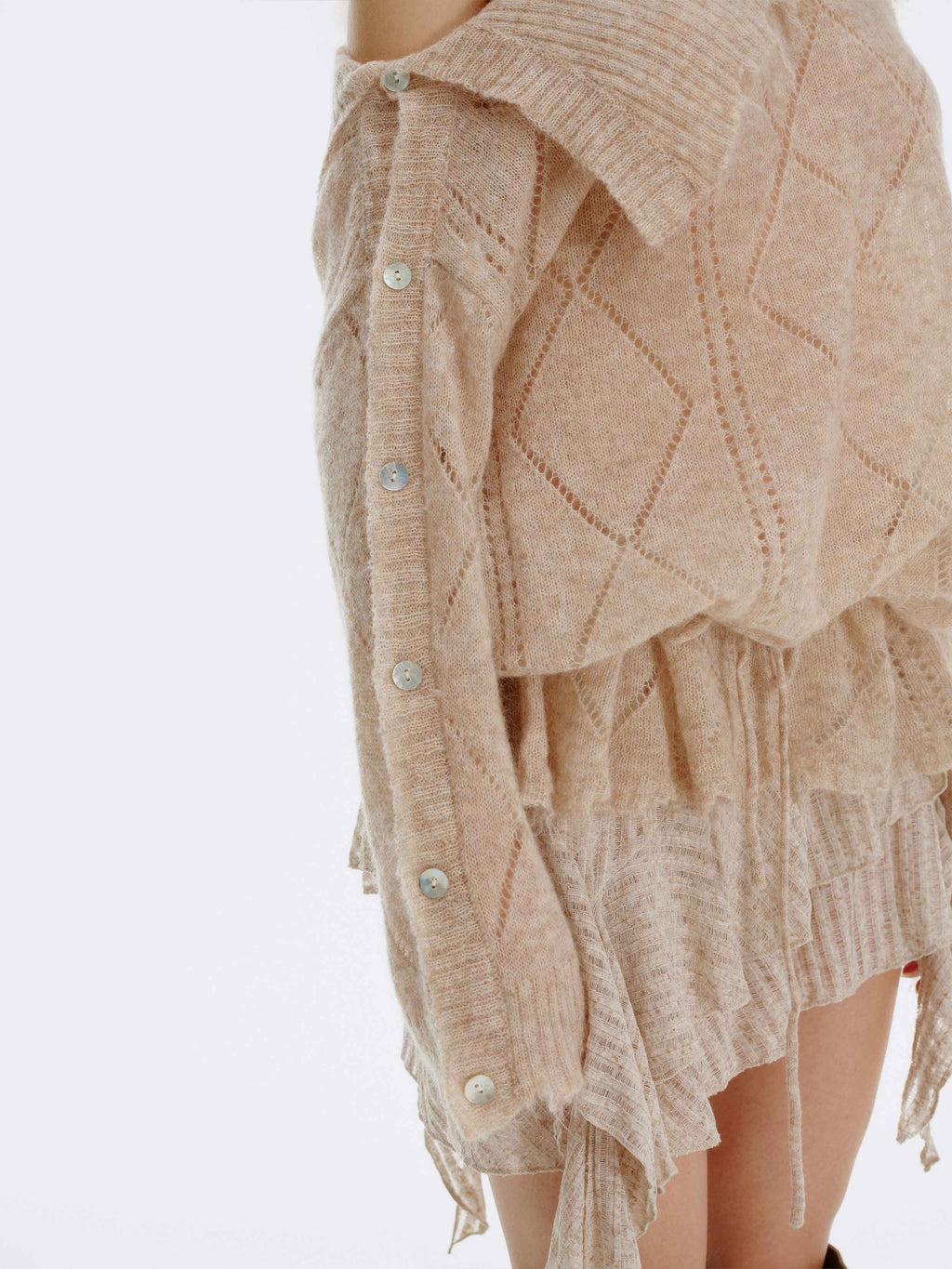 Asymmetric Off-Shoulder Mohair Knit Sweater Oat Beige