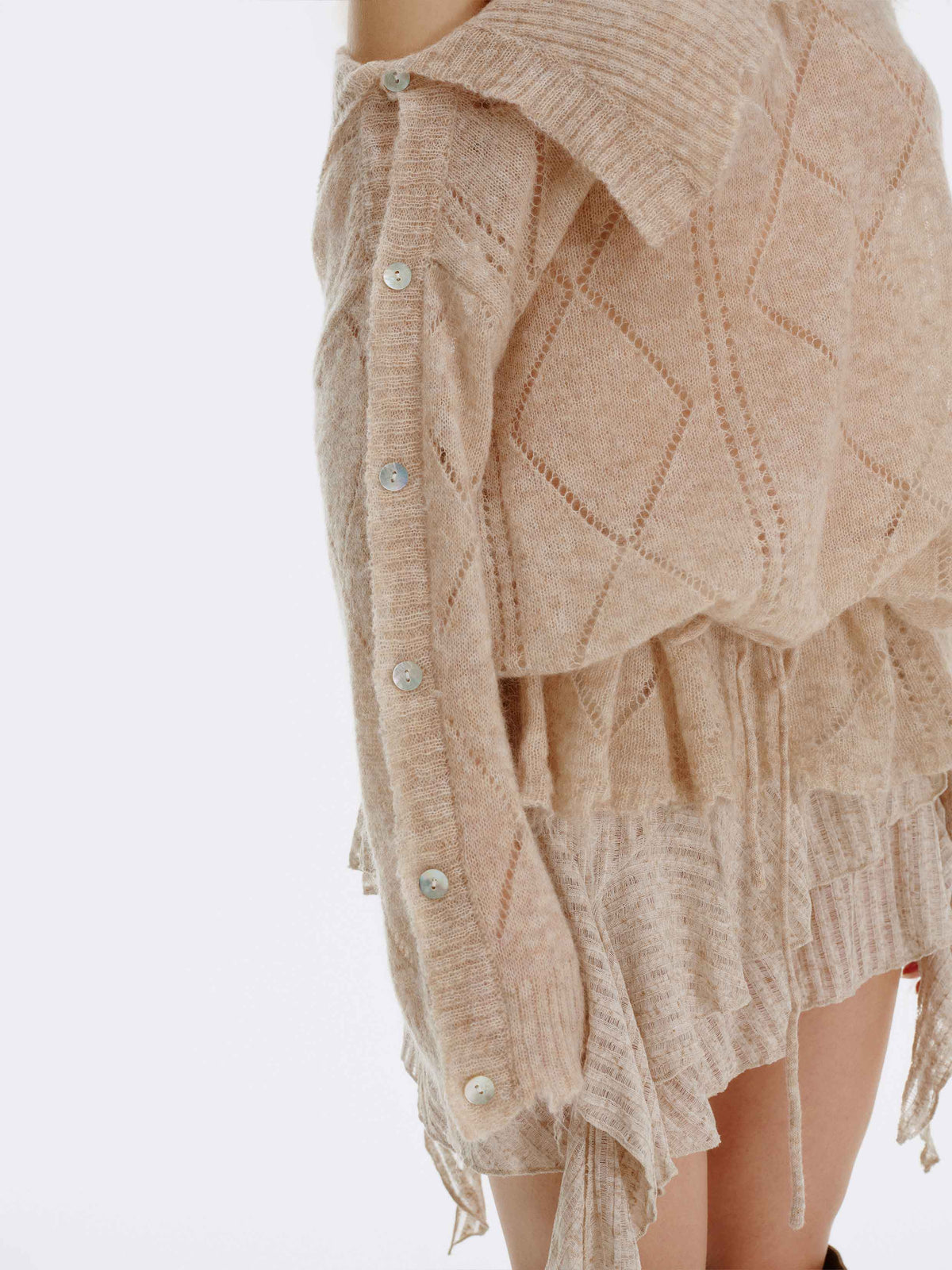 Asymmetric Off-Shoulder Mohair Knit Sweater Oat Beige