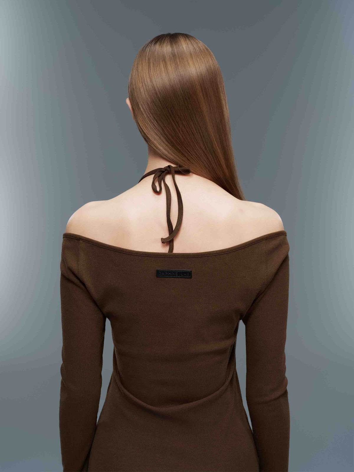 Layered Halter Knit Mini Dress Espresso Brown
