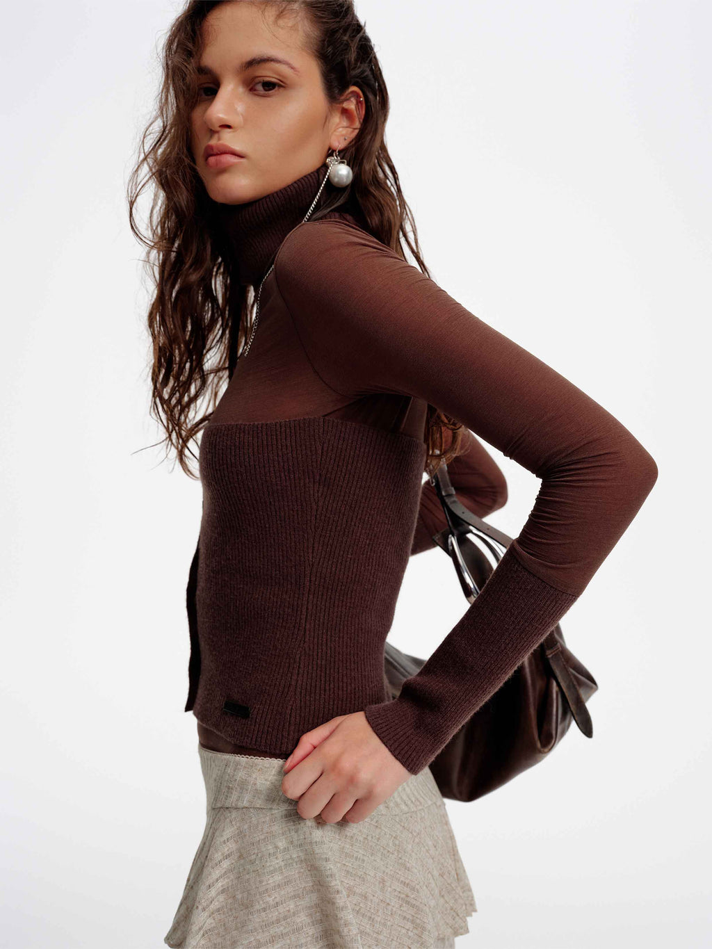 Layered Turtleneck Knit Corset Top