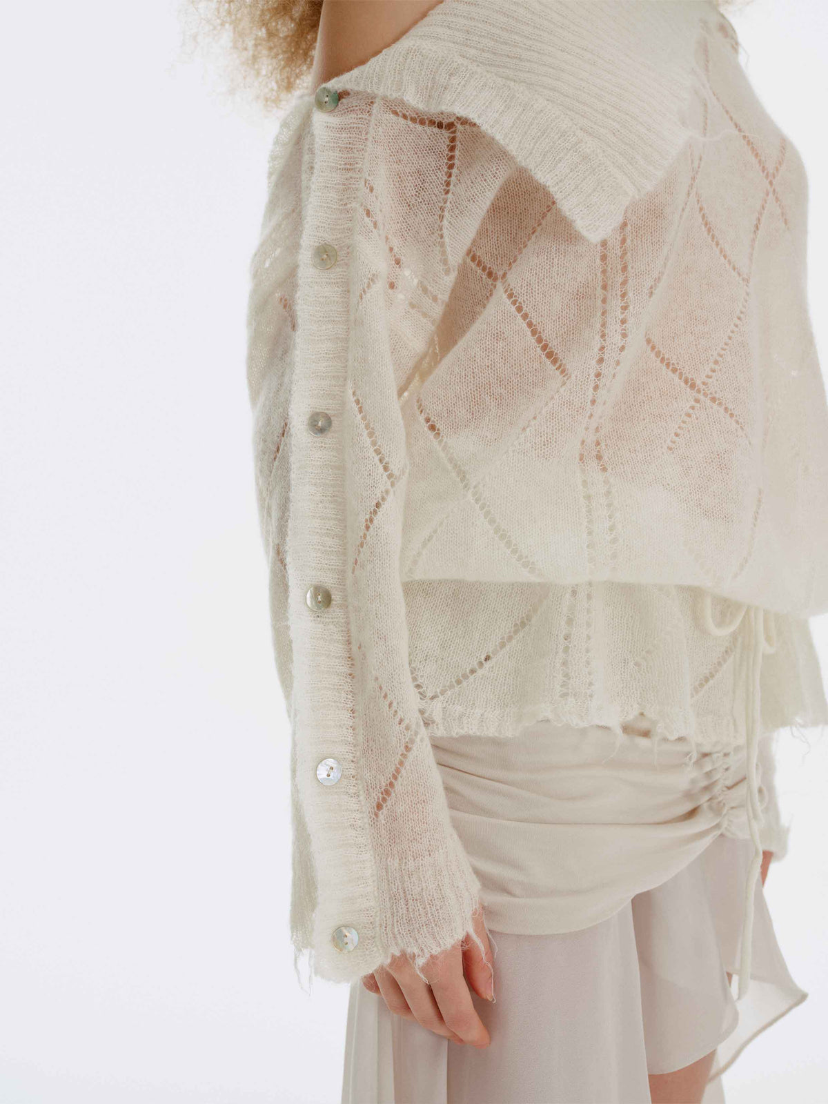 Asymmetric Off-Shoulder Mohair Knit Sweater Ivory White