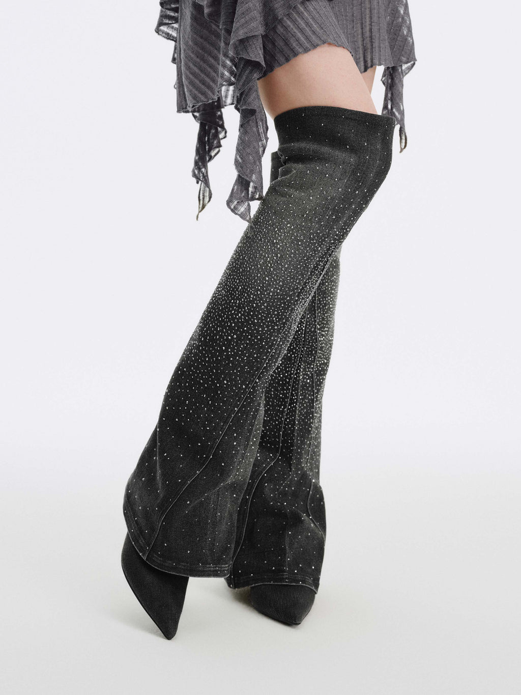 CASSIOPEIA Crystal Gaiter OTK Boots Black Denim