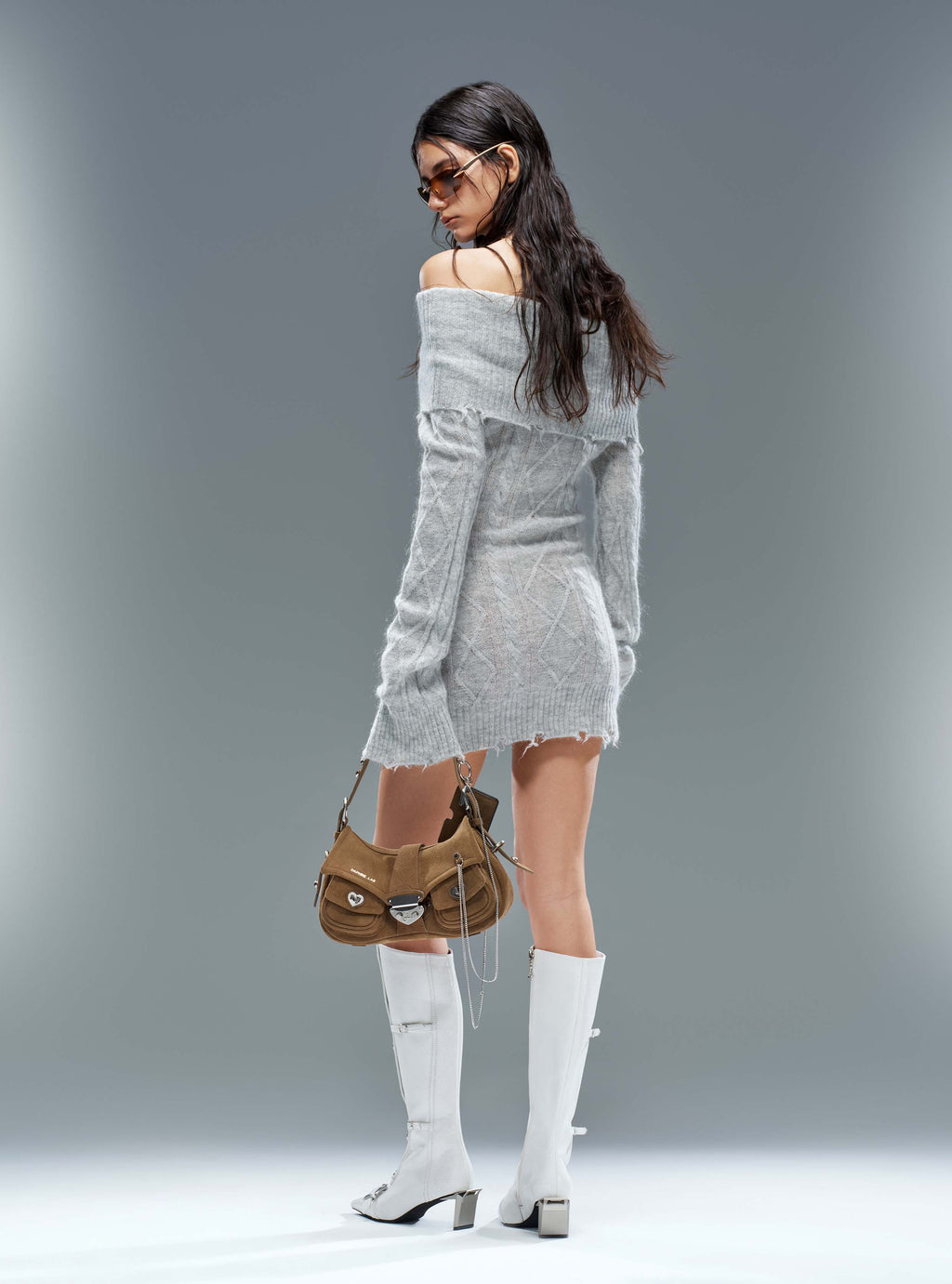 ALECTO Button-Trim Opener-Heel Knee-High Boots Ivory White