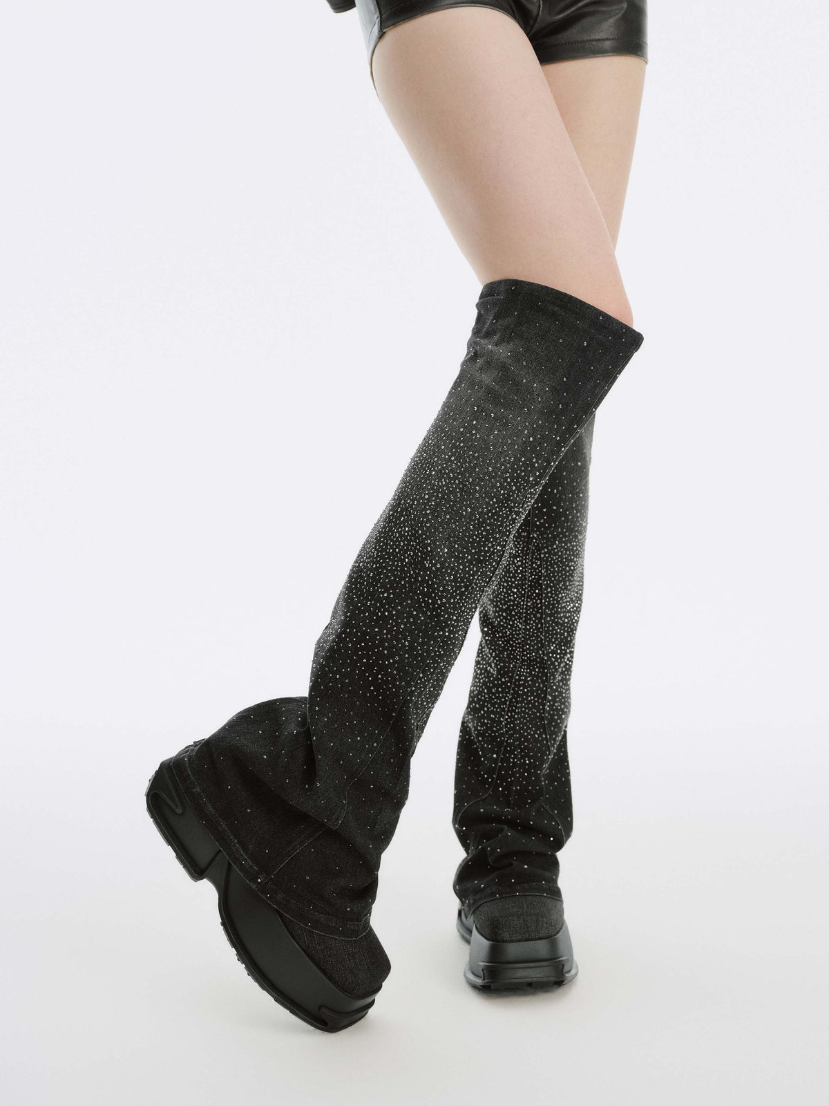 CASSIOPEIA Crystal Platform Gaiter OTK Boots Black Denim