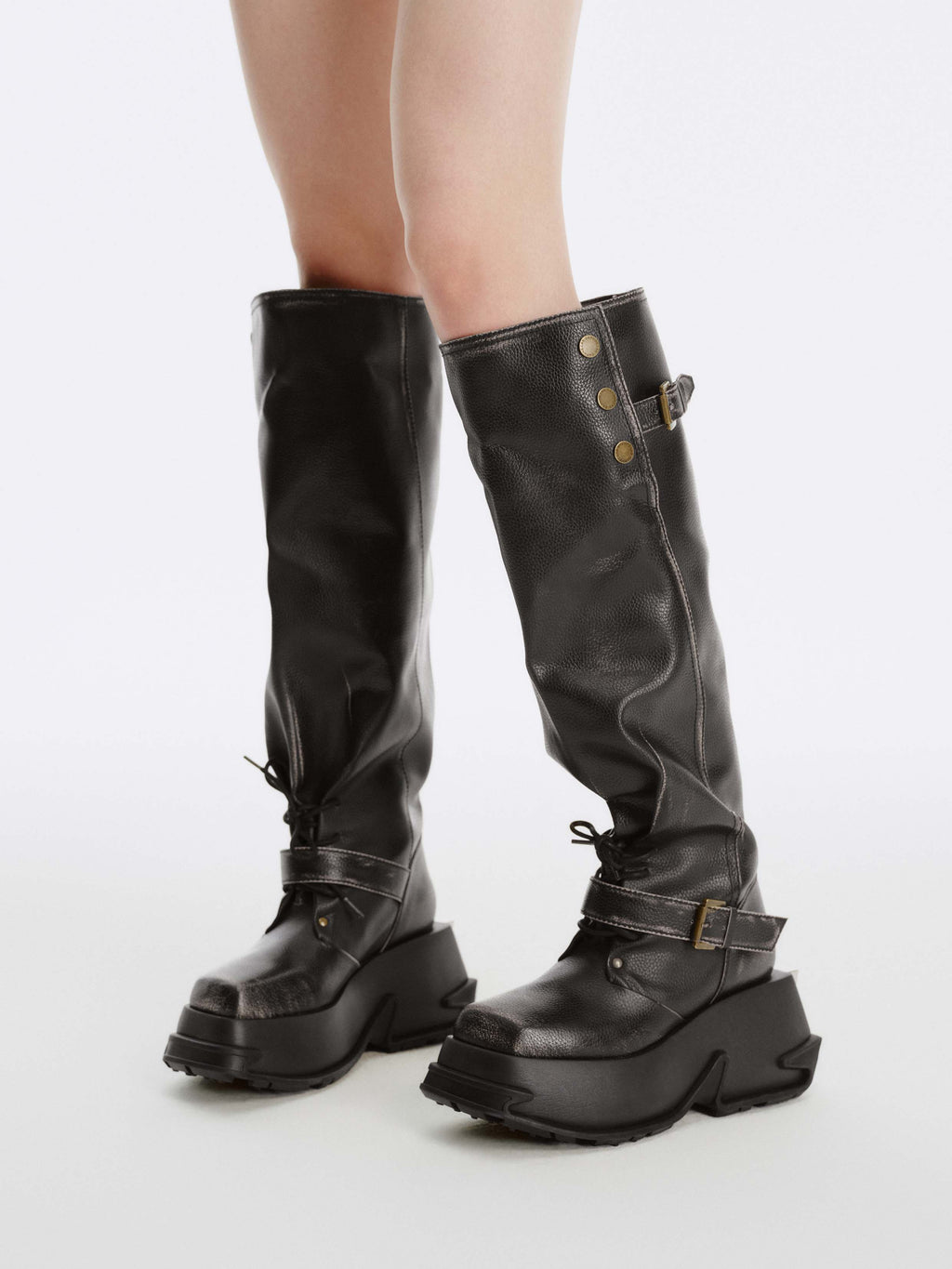 ARTEMIS Sculptural Platform OTK Boots Black