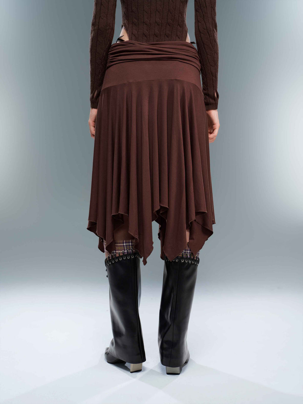 Ruched Asymmetric Midi Skirt Espresso Brown
