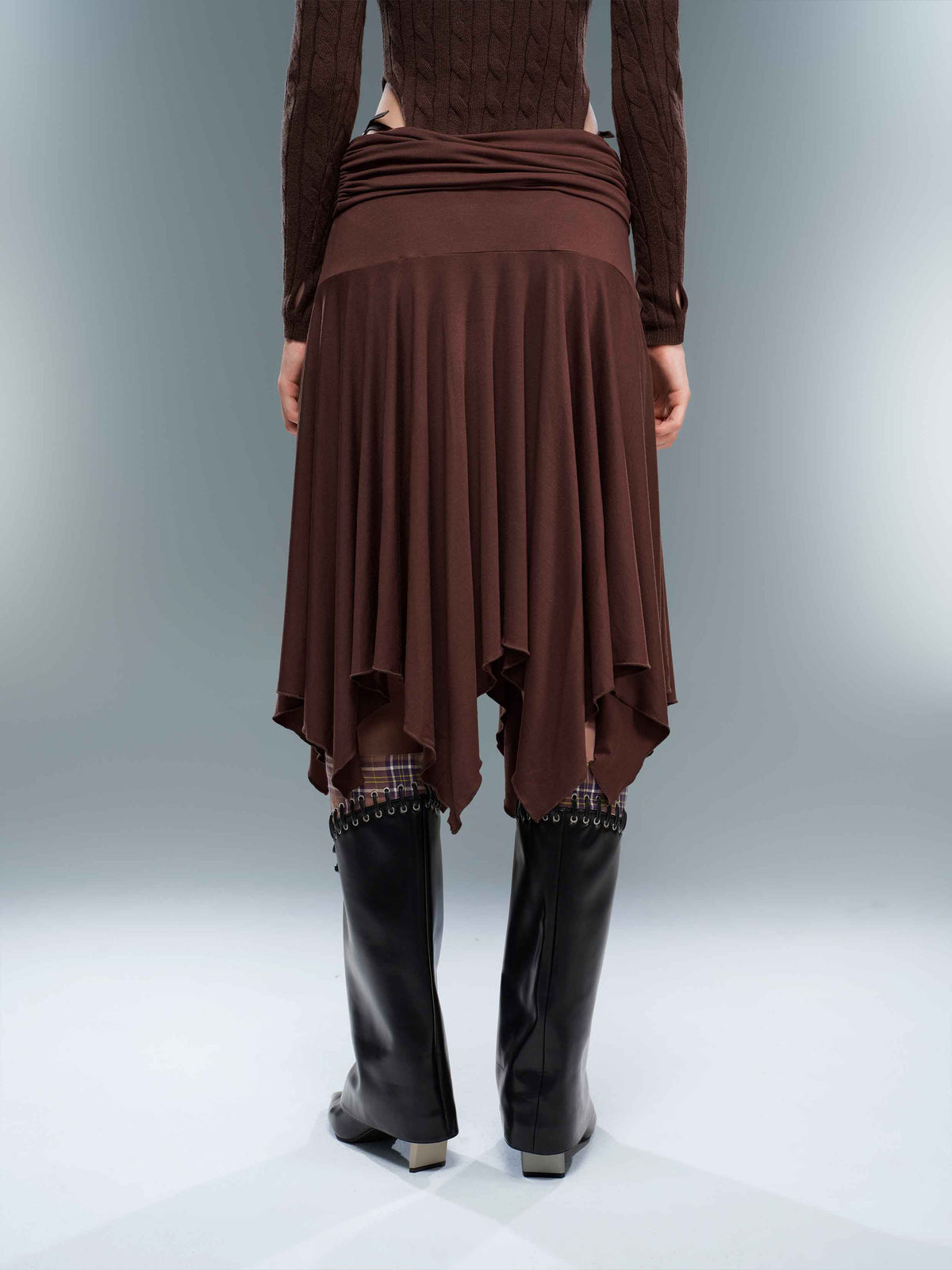 Ruched Asymmetric Midi Skirt Espresso Brown