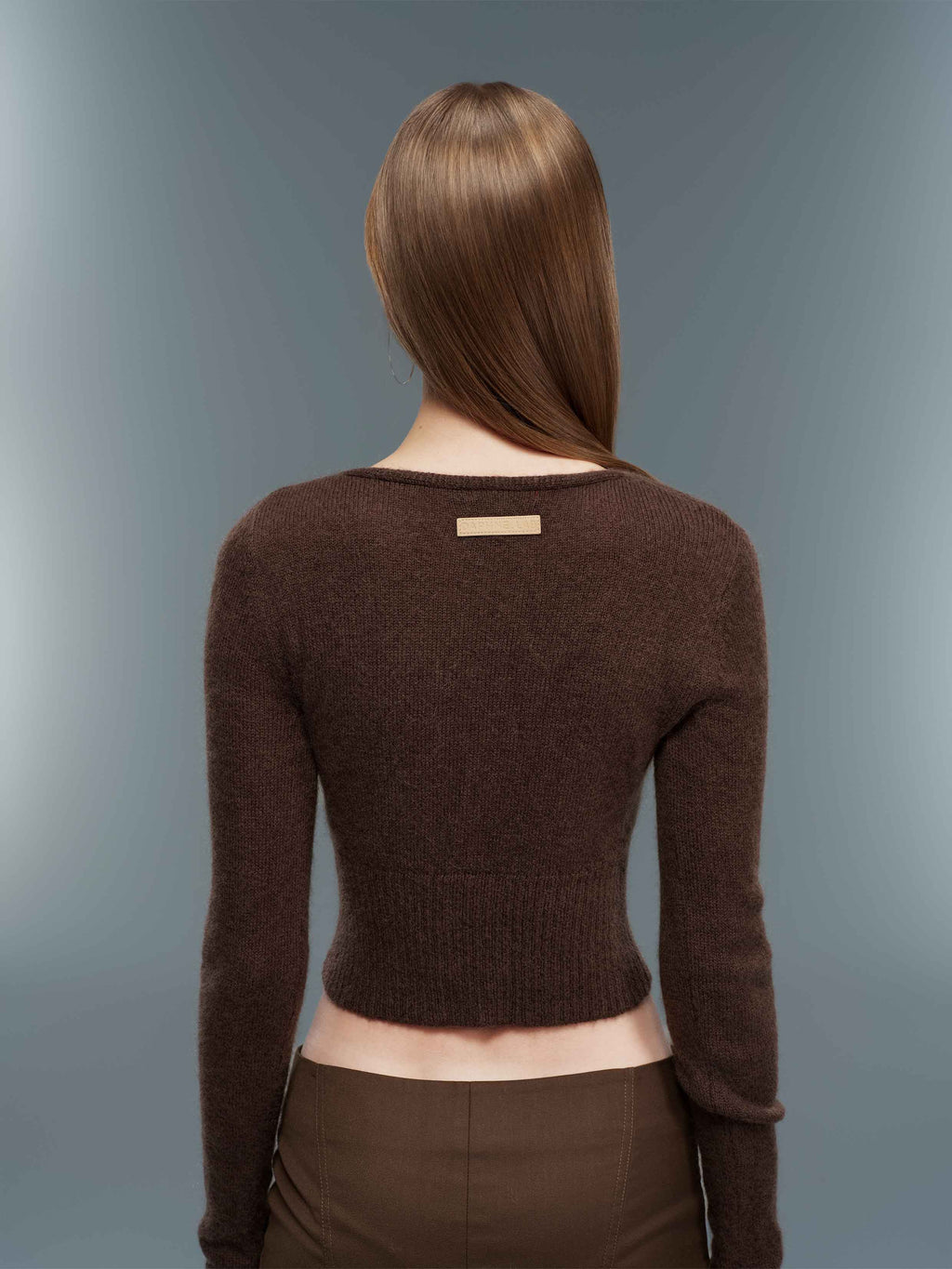 Mohair Cutout V-Neck Knit Cardigan Espresso Brown