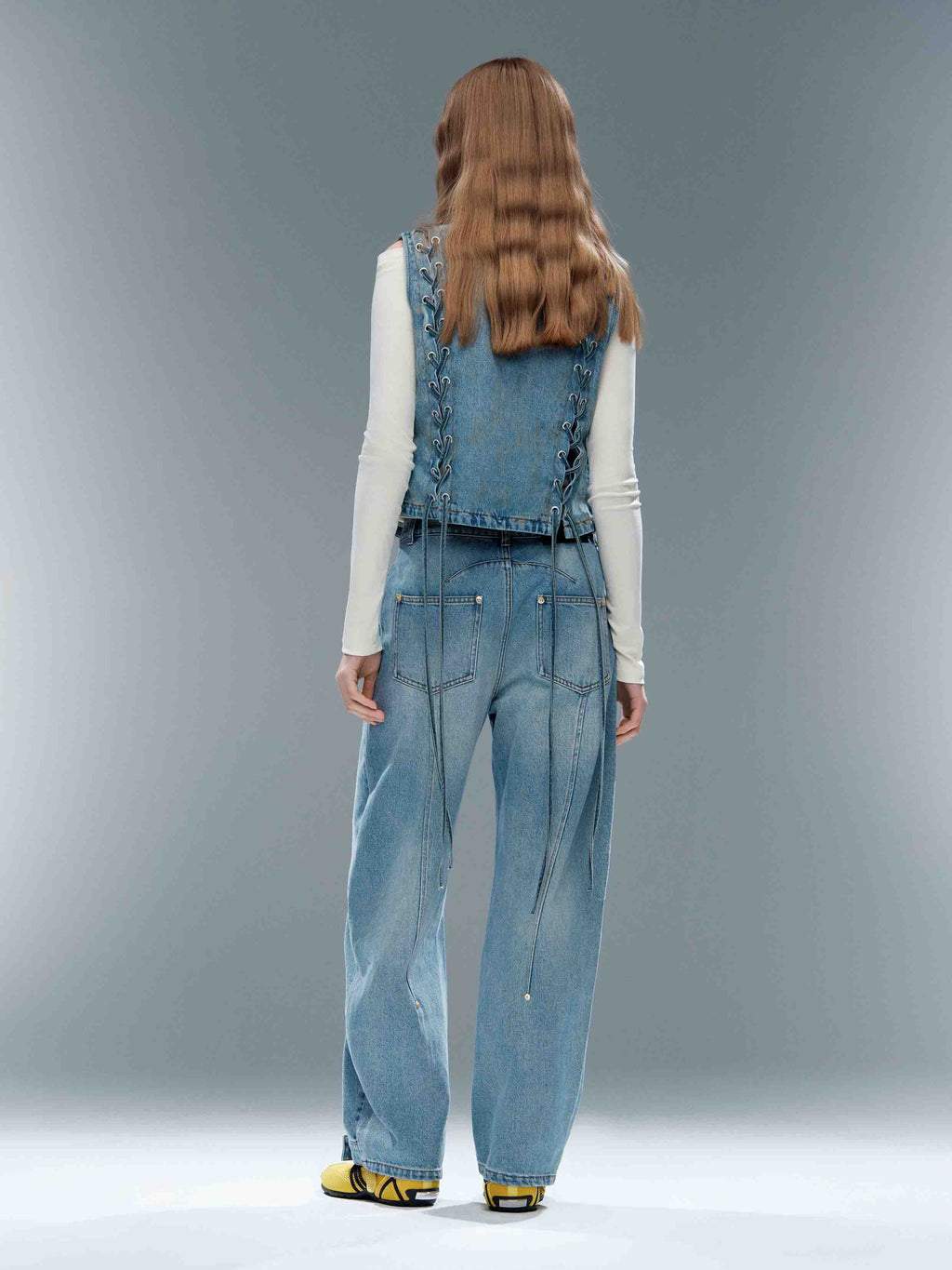 Barrel-Leg Panel Jeans Light Blue