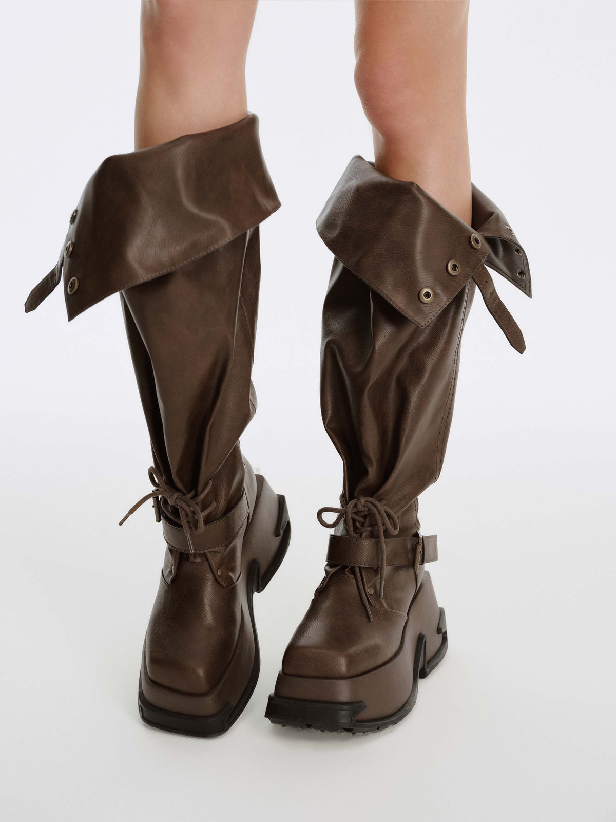 ARTEMIS Sculptural Platform OTK Boots Cocoa Brown