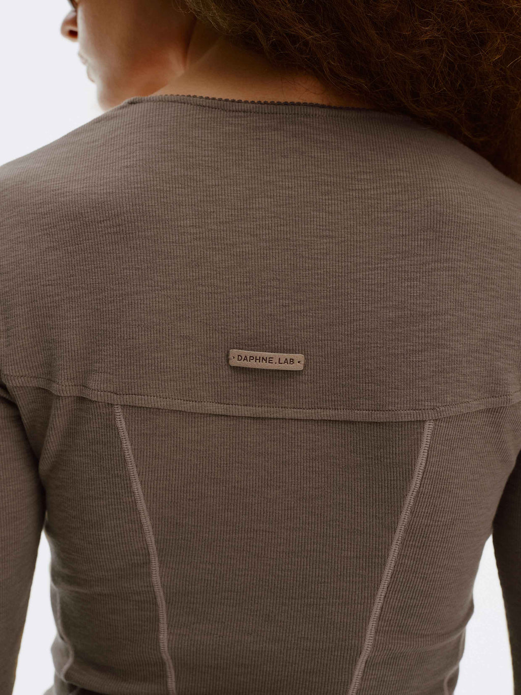 Contrast Seam Square-Neck Bodysuit Beige Mocha