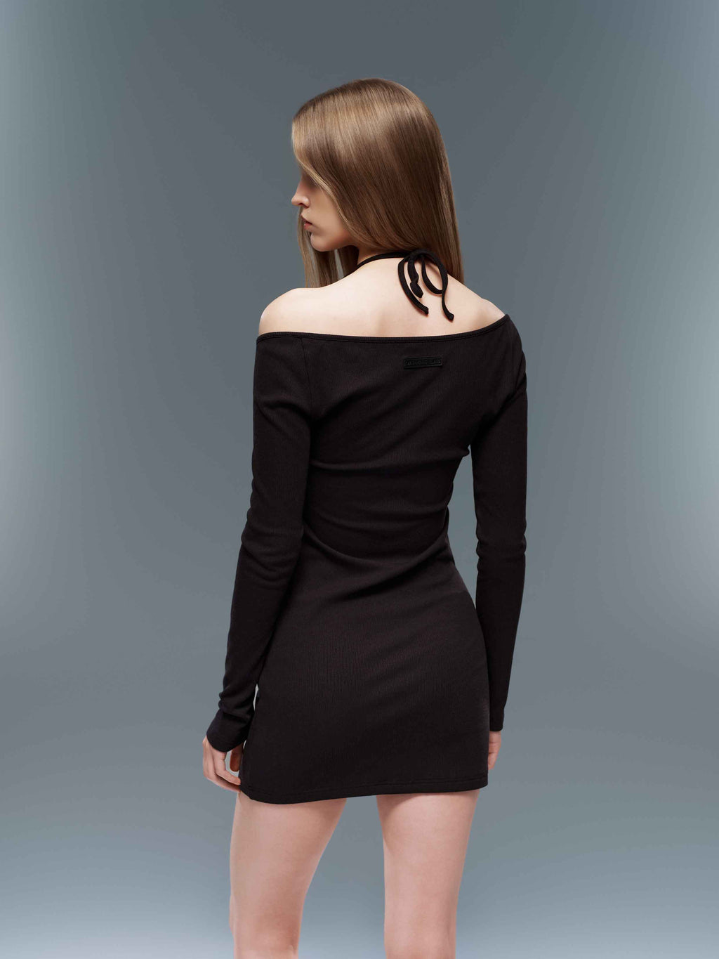 Layered Halter Knit Mini Dress Black