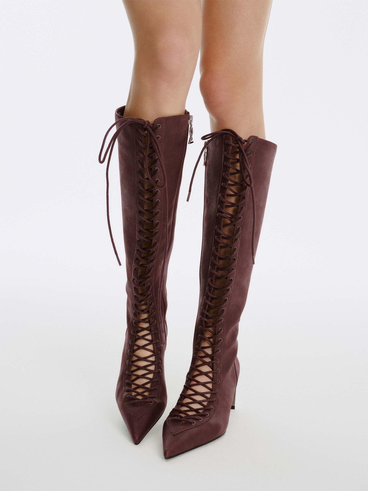 MELINOE Lace-Up Knee-High Boots Cocoa Brown