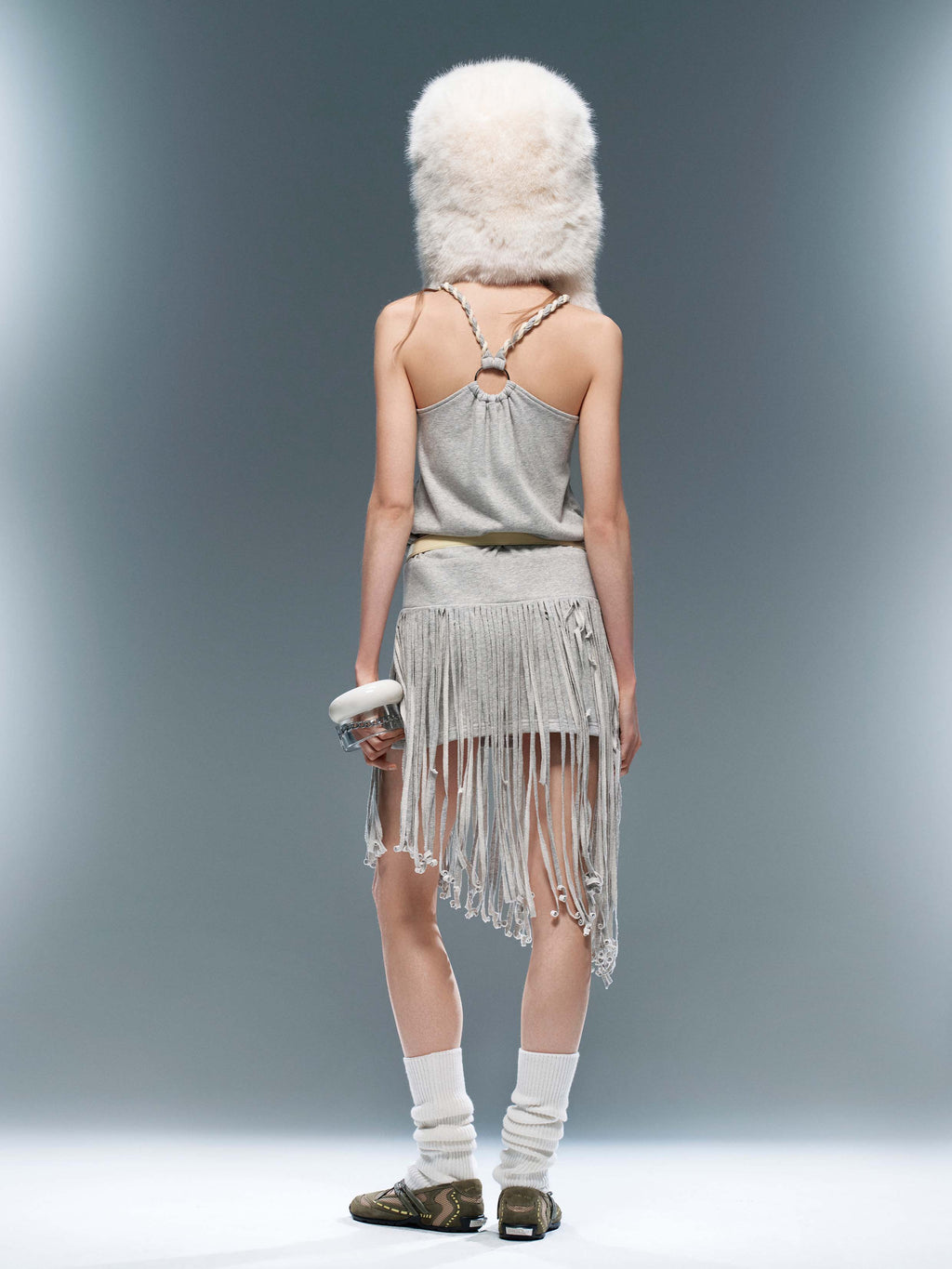 Fringe Cami Dress Set Heather Gray