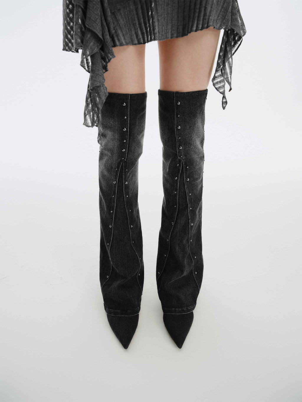 CALLIOPE Studded Gaiter OTK Boots Black Denim