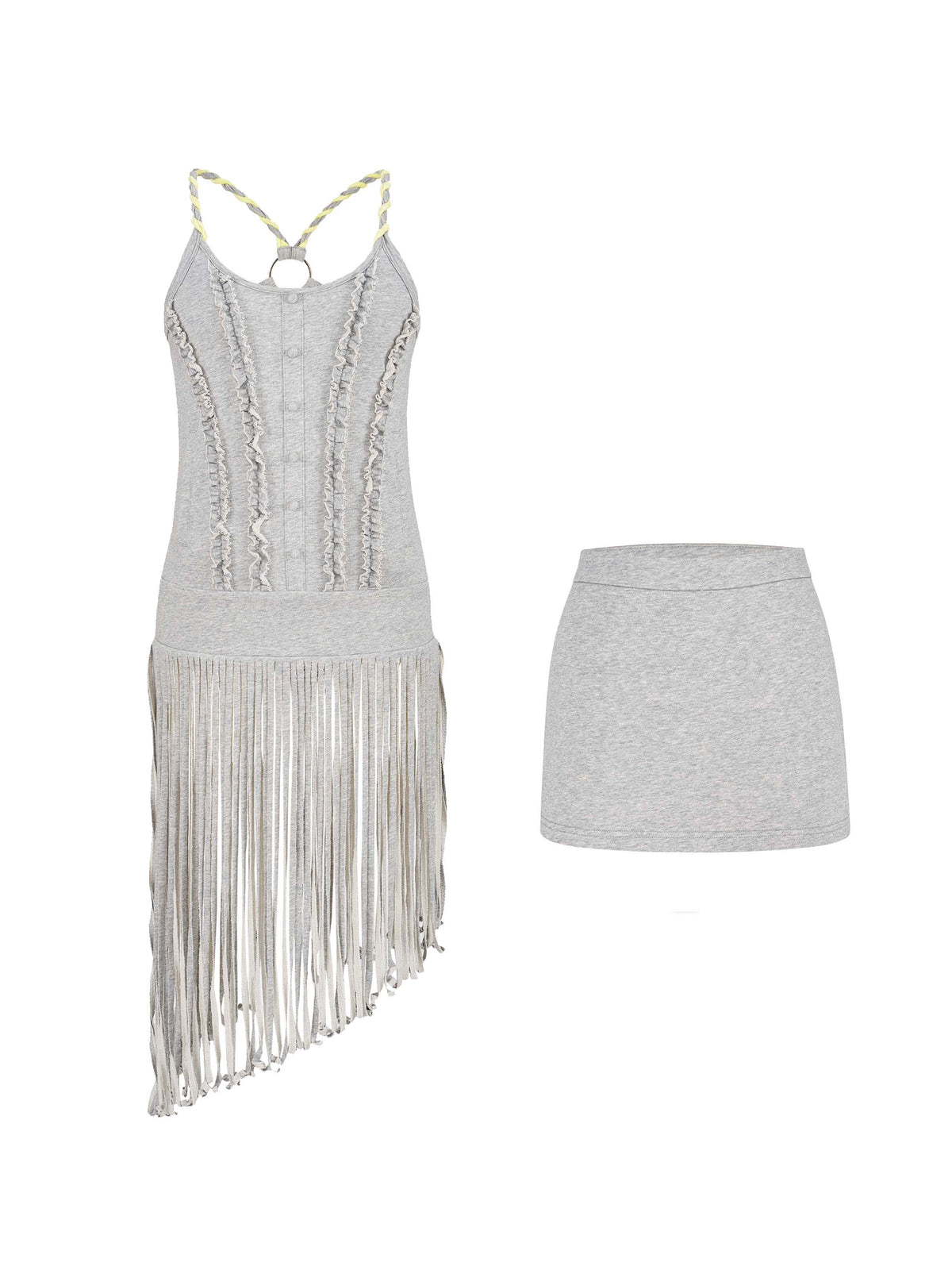 Fringe Cami Dress Set Heather Gray