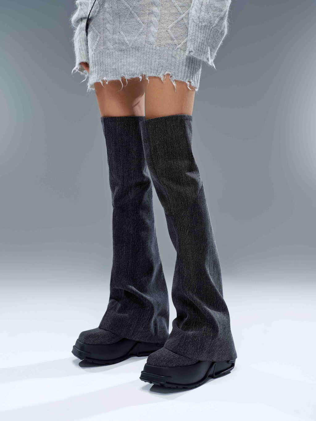 SELENE Crystal Split OTK Boots Black Denim