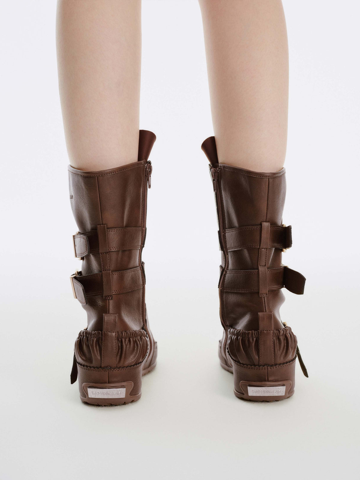 MEDEA Buckle Strap High Ankle Boxing Boots Cocoa Brown