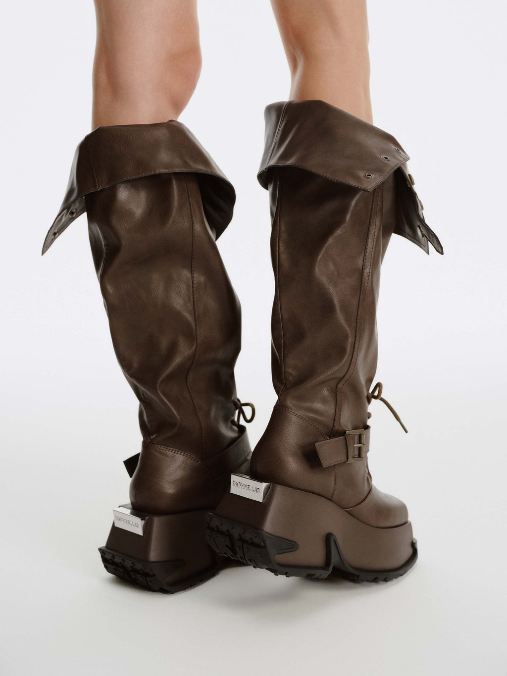 ARTEMIS Sculptural Platform OTK Boots Cocoa Brown