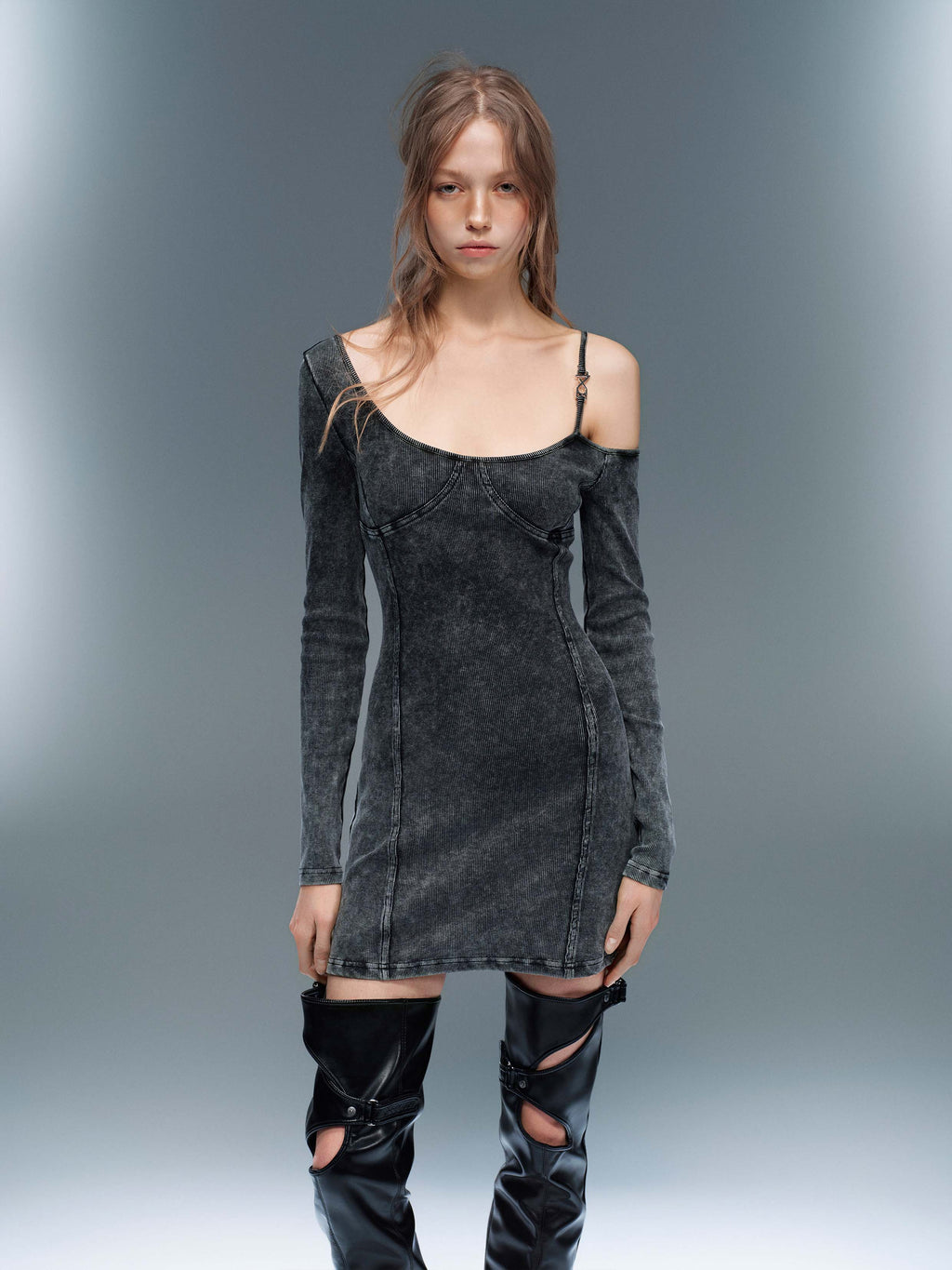 Asymmetric Mini Dress Washed Gray