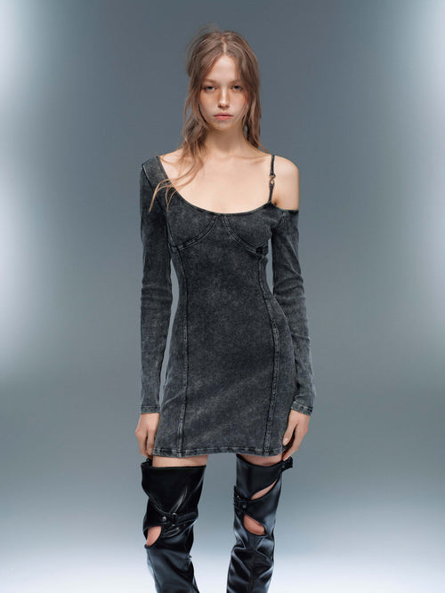 Asymmetric Mini Dress Washed Gray