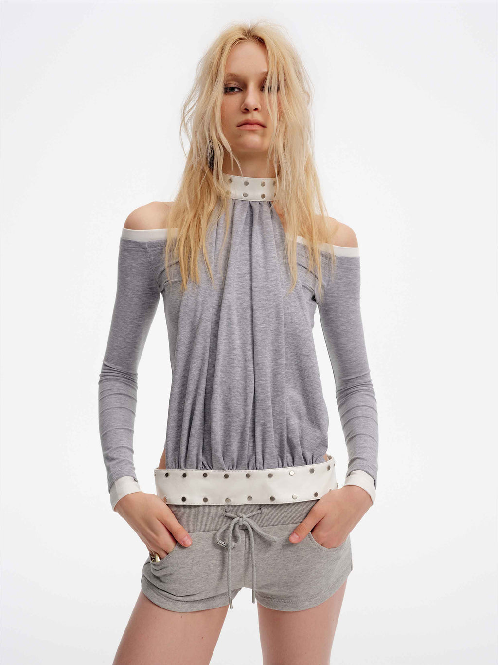 Studded Halter Two-Piece Top Gray