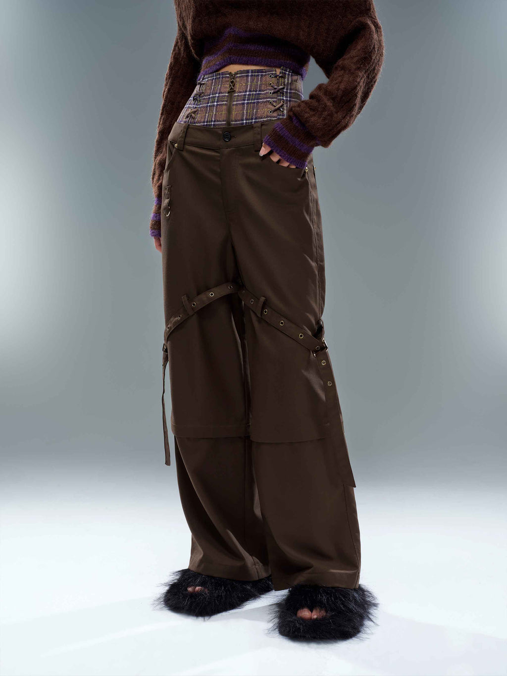 Convertible Plaid Waist Cargo Pants