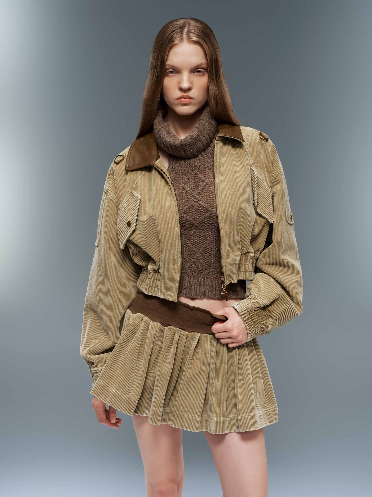 Vintage Corduroy Padded Cropped Jacket