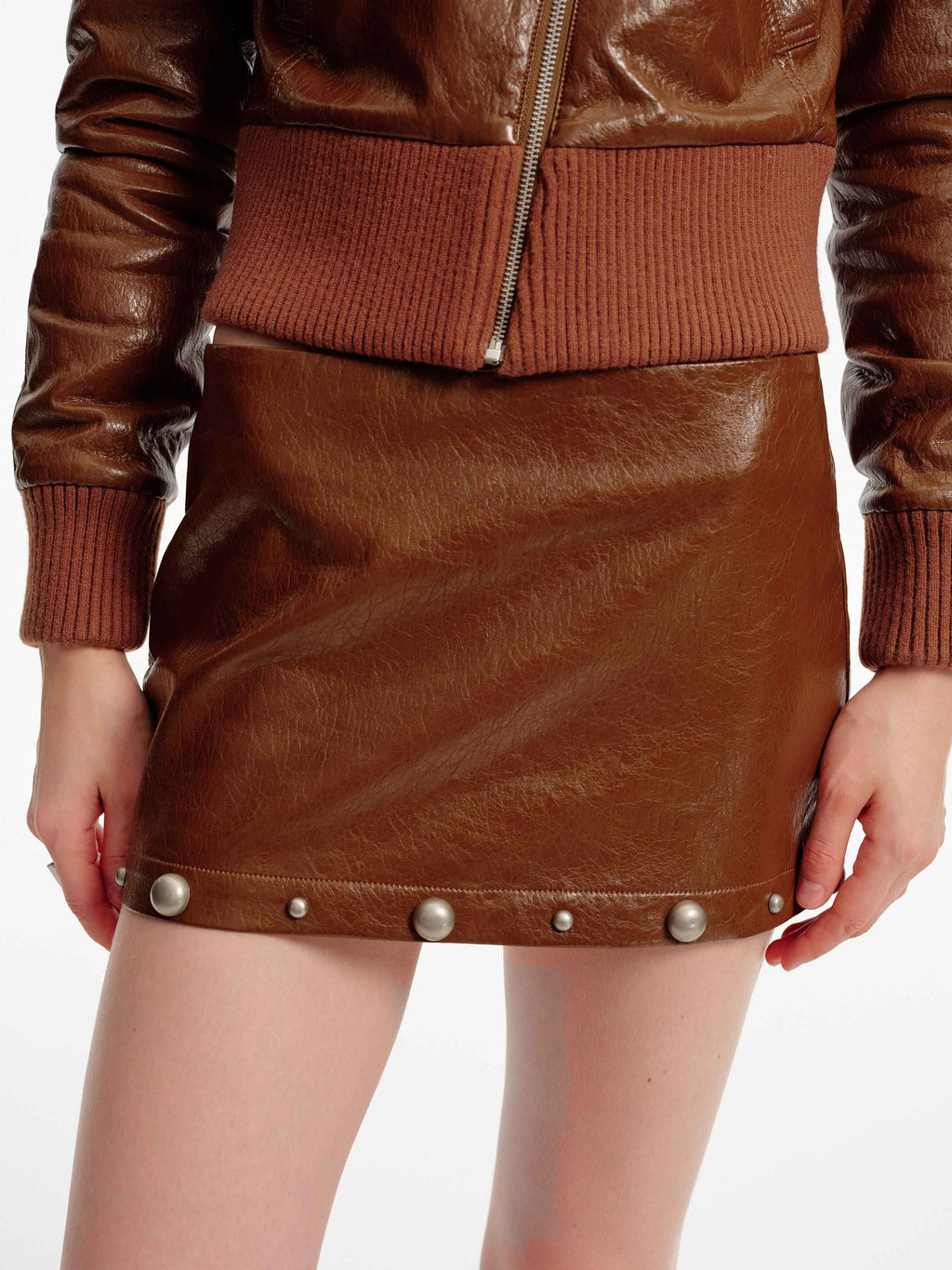 Studded Faux Leather Mini Skirt