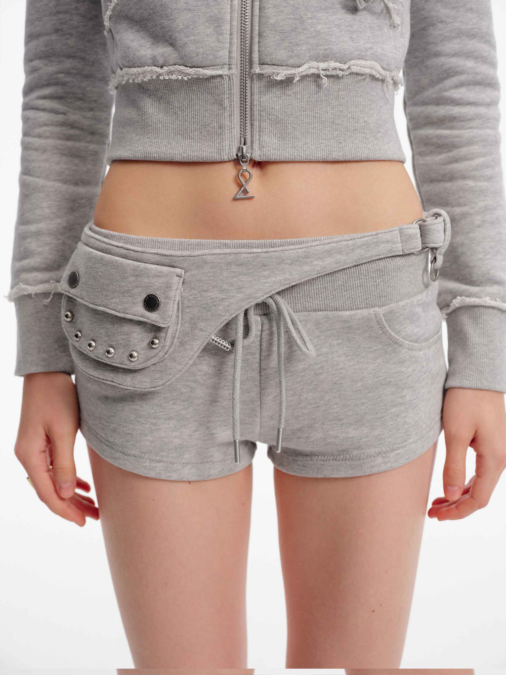 Detachable Belt Bag Knit Shorts Heather Gray