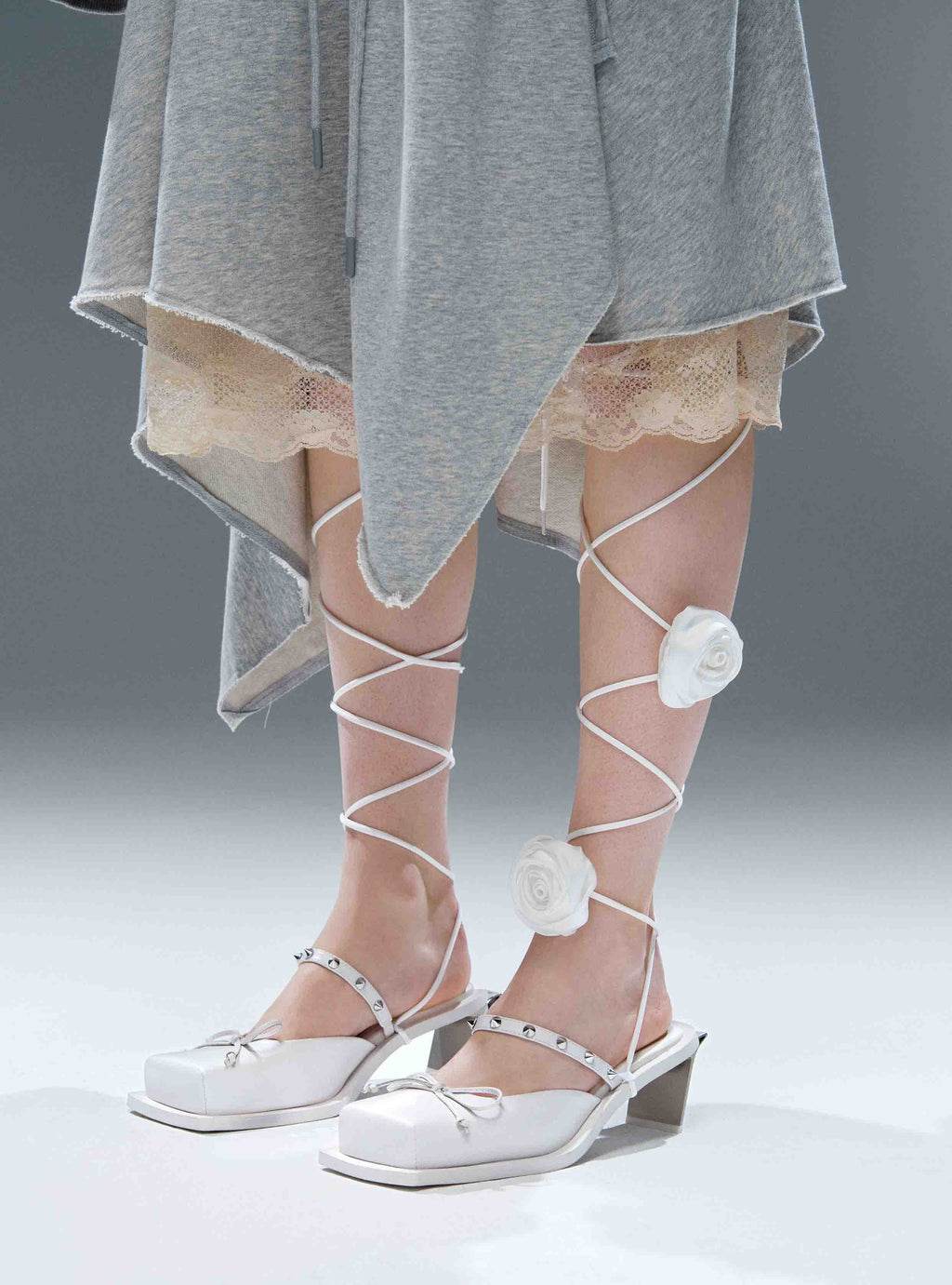 RHODANTHE Rose Lace-Up Mules White