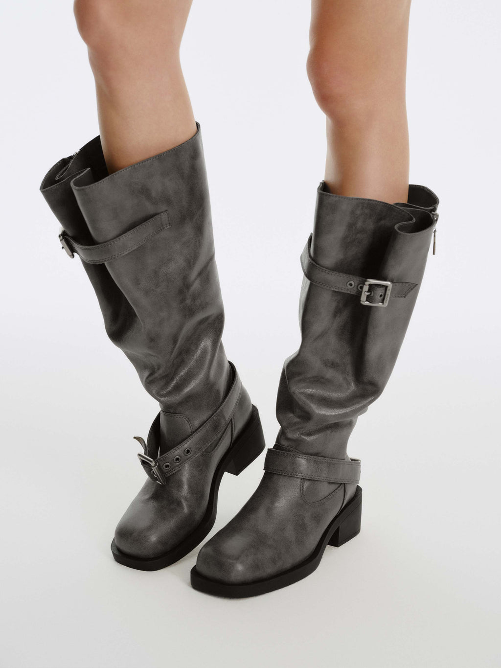 ACHLYS Buckle High Ankle Boots Dark Gray
