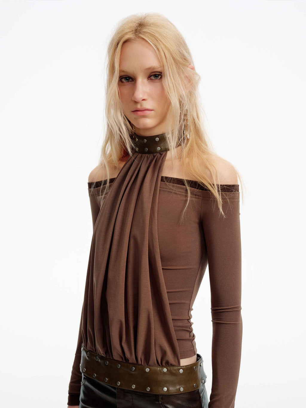 Studded Halter Two-Piece Top Brown