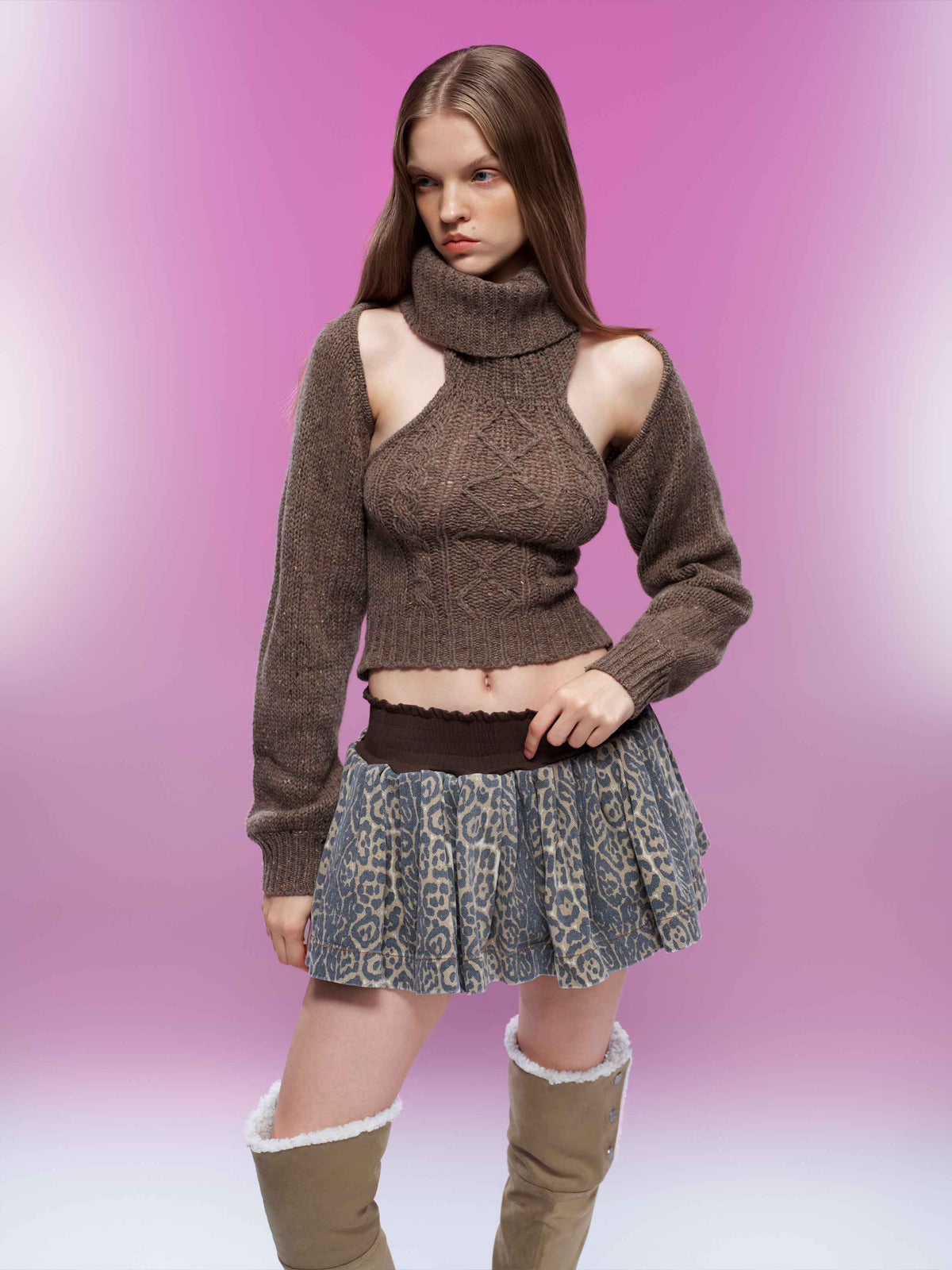 Leopard Gathered Mini Skirt