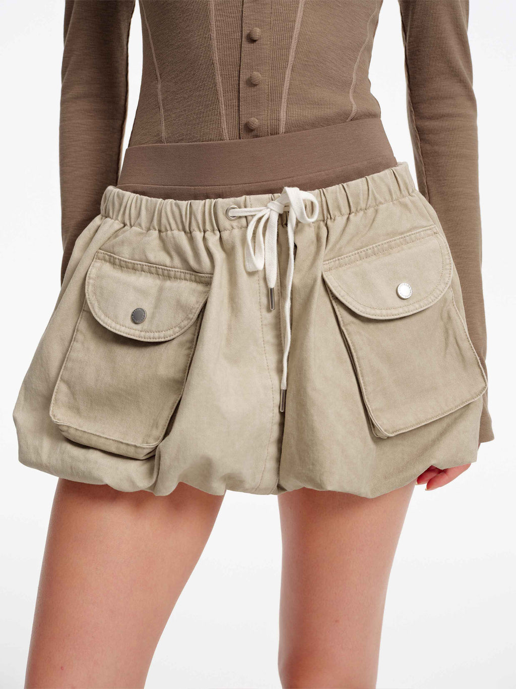 Detachable Cargo Bubble Skort Beige