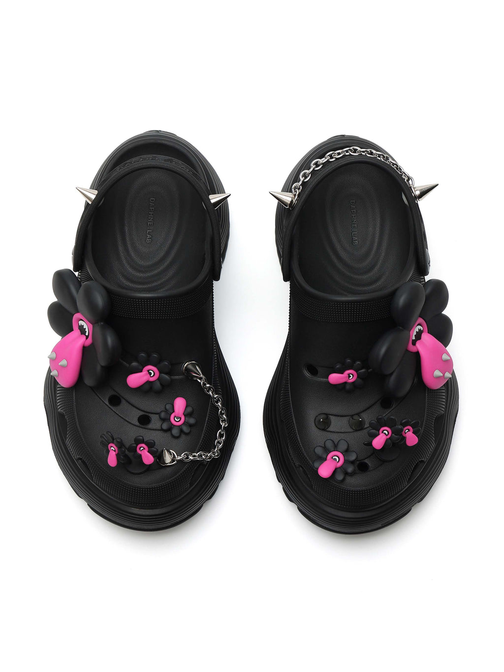 Daphne.Lab x BIGFAN | Tongue-Out Flower Platform Clogs Black