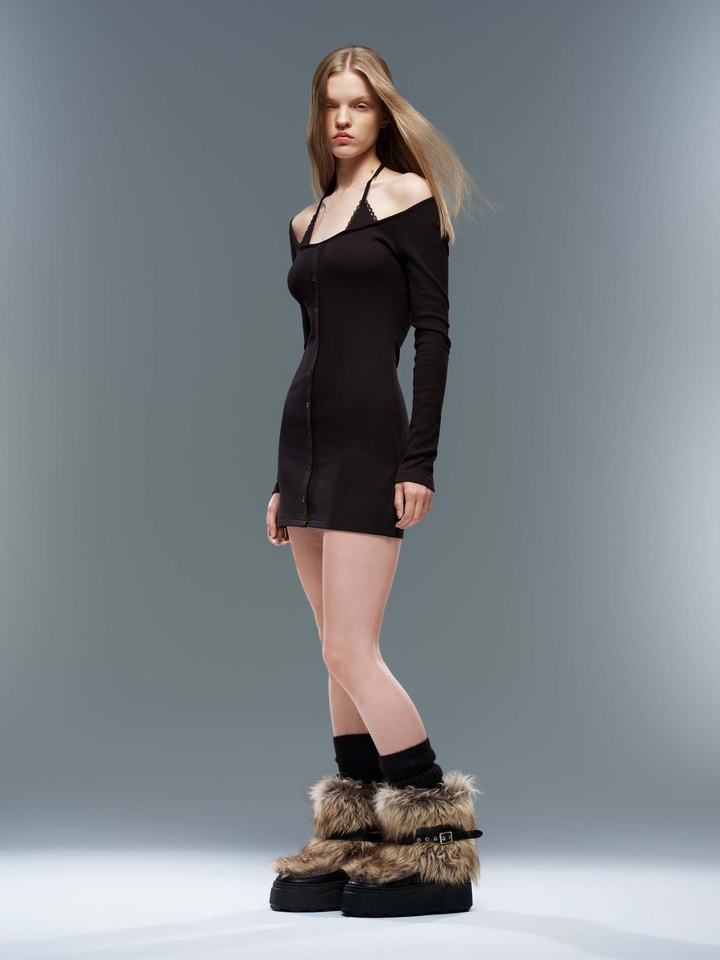 KHIONE Fur Platform Ankle Boots Brown
