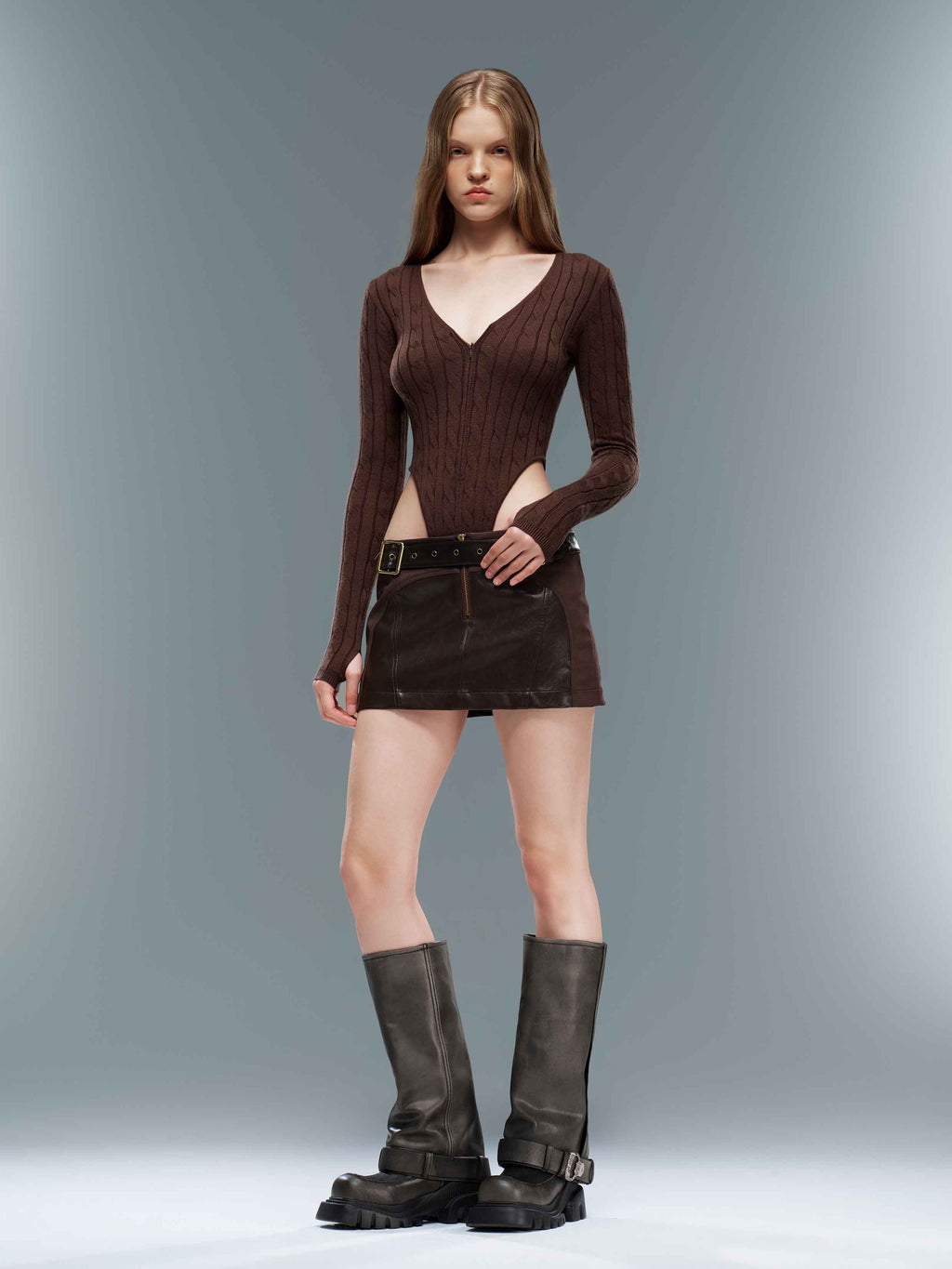 Double-Buckle Low-Rise Panelled Mini Skirt