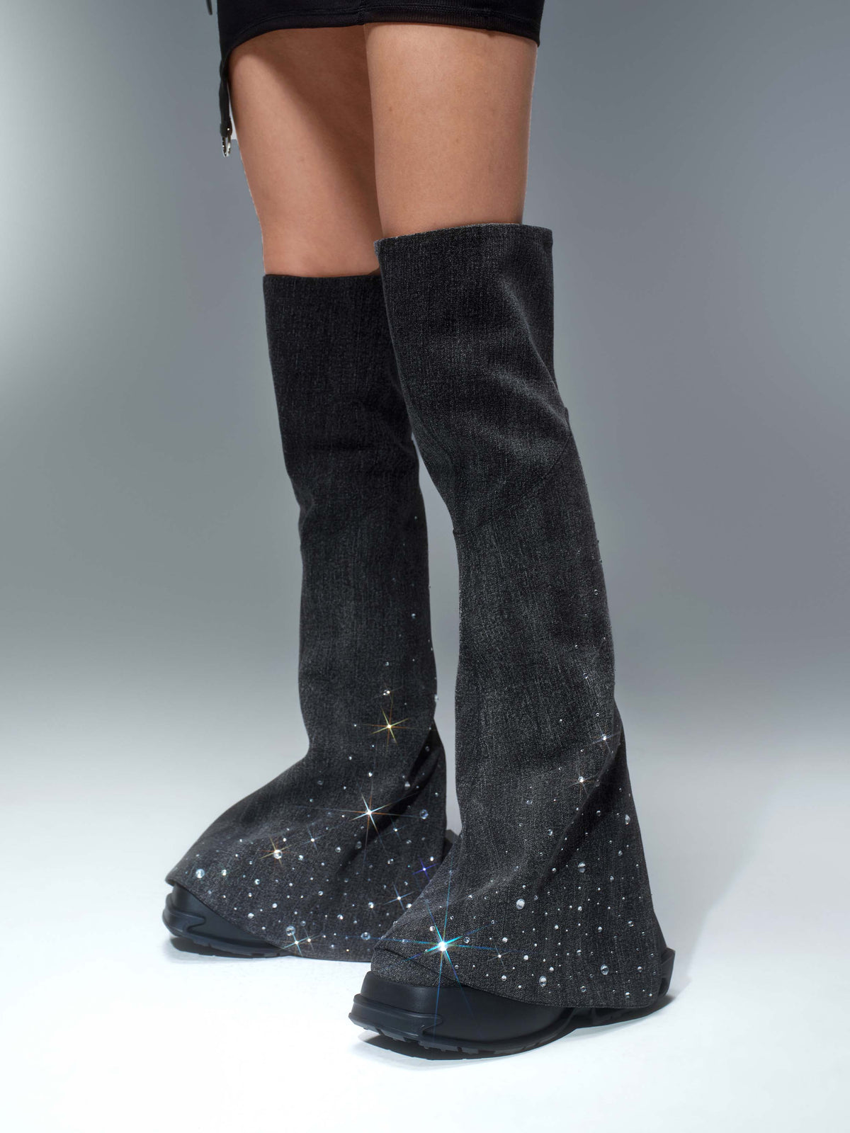 SELENE Crystal Embellished OTK Boots Black
