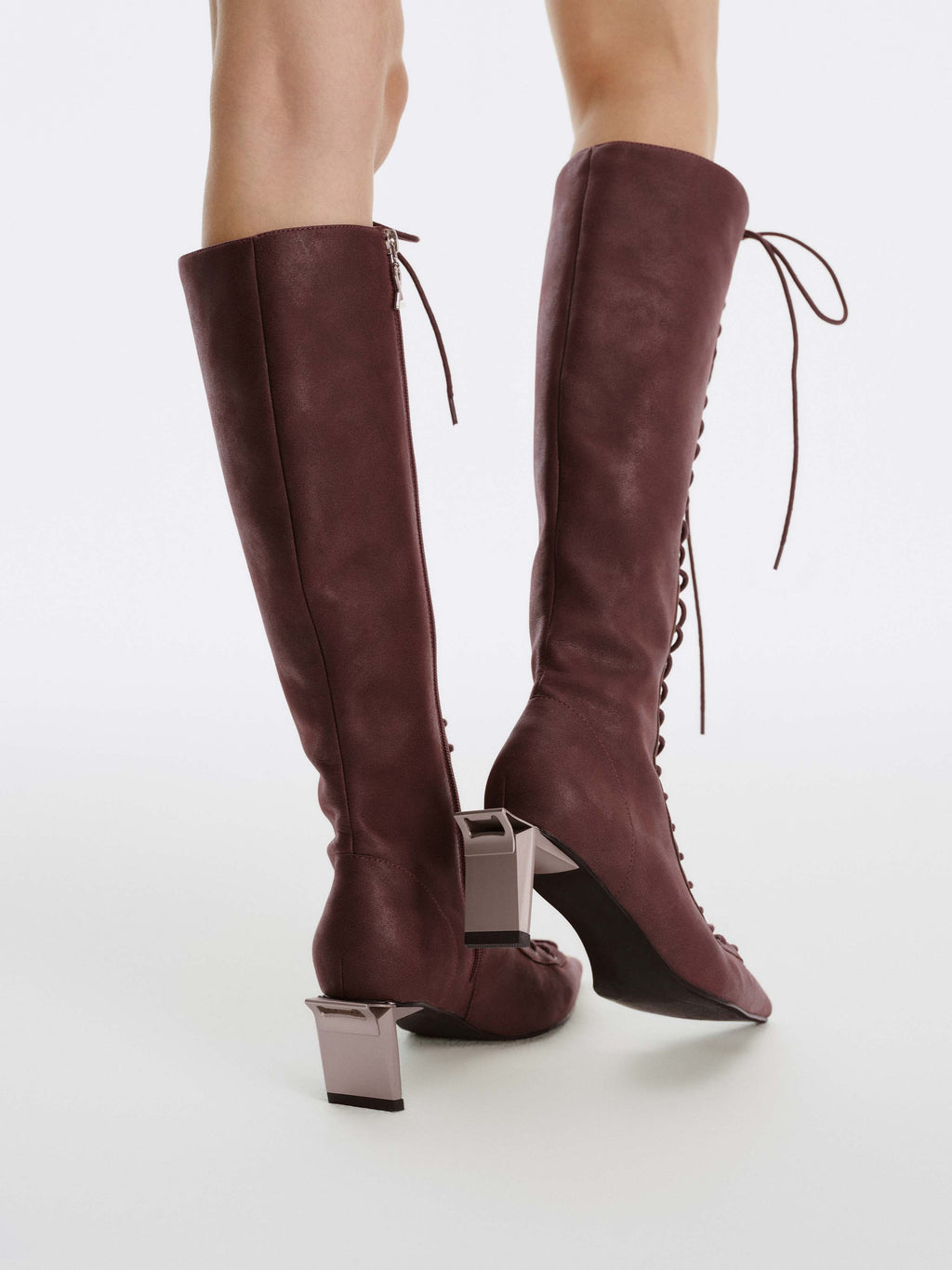 MELINOE Lace-Up Knee-High Boots Cocoa Brown