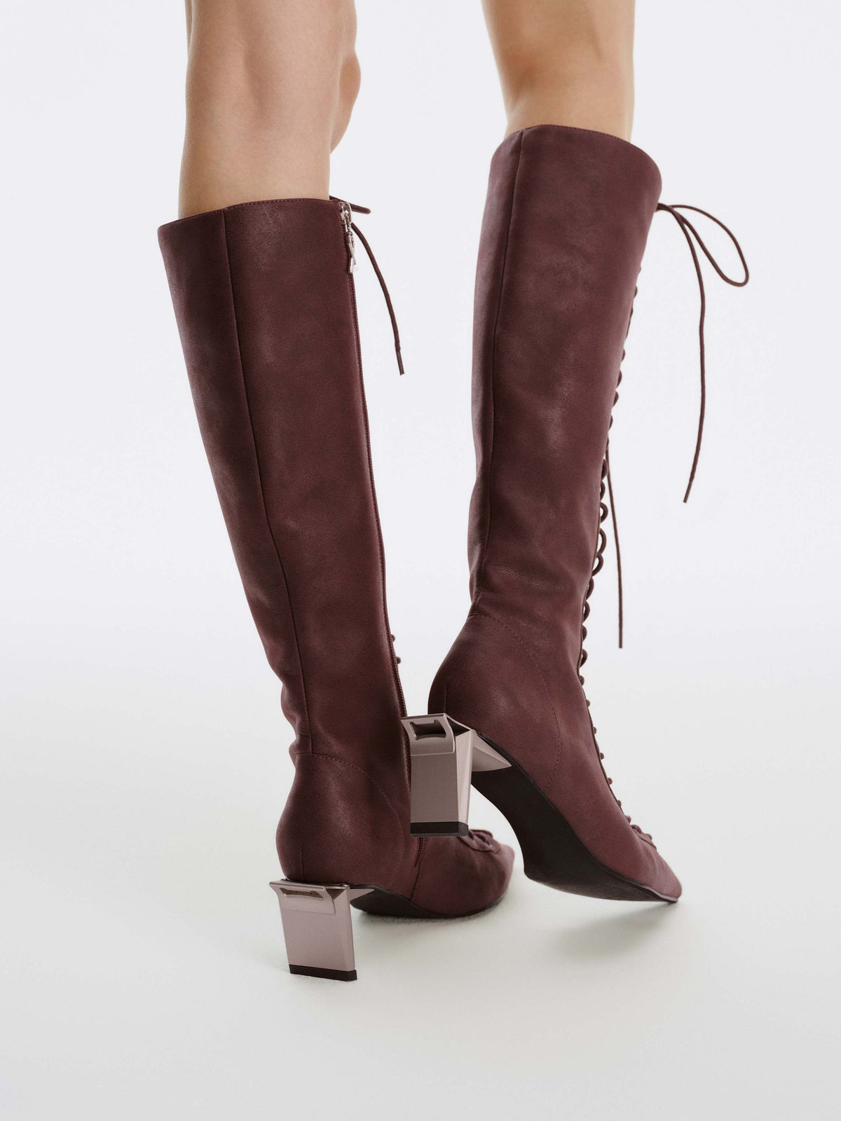 MELINOE Lace-Up Knee-High Boots Cocoa Brown