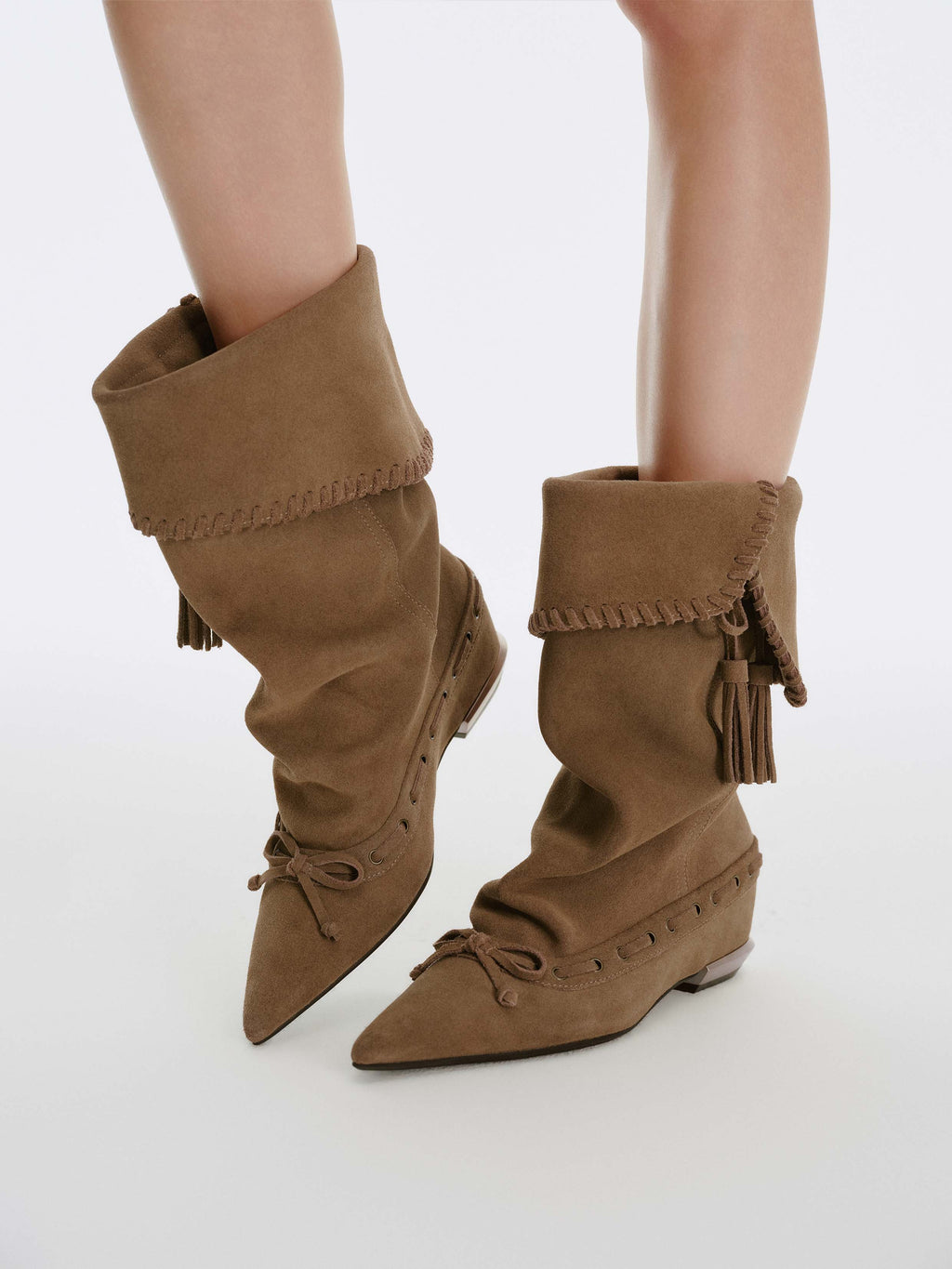 DANAE Fold-Over Tassel High Ankle Boots Khaki Brown
