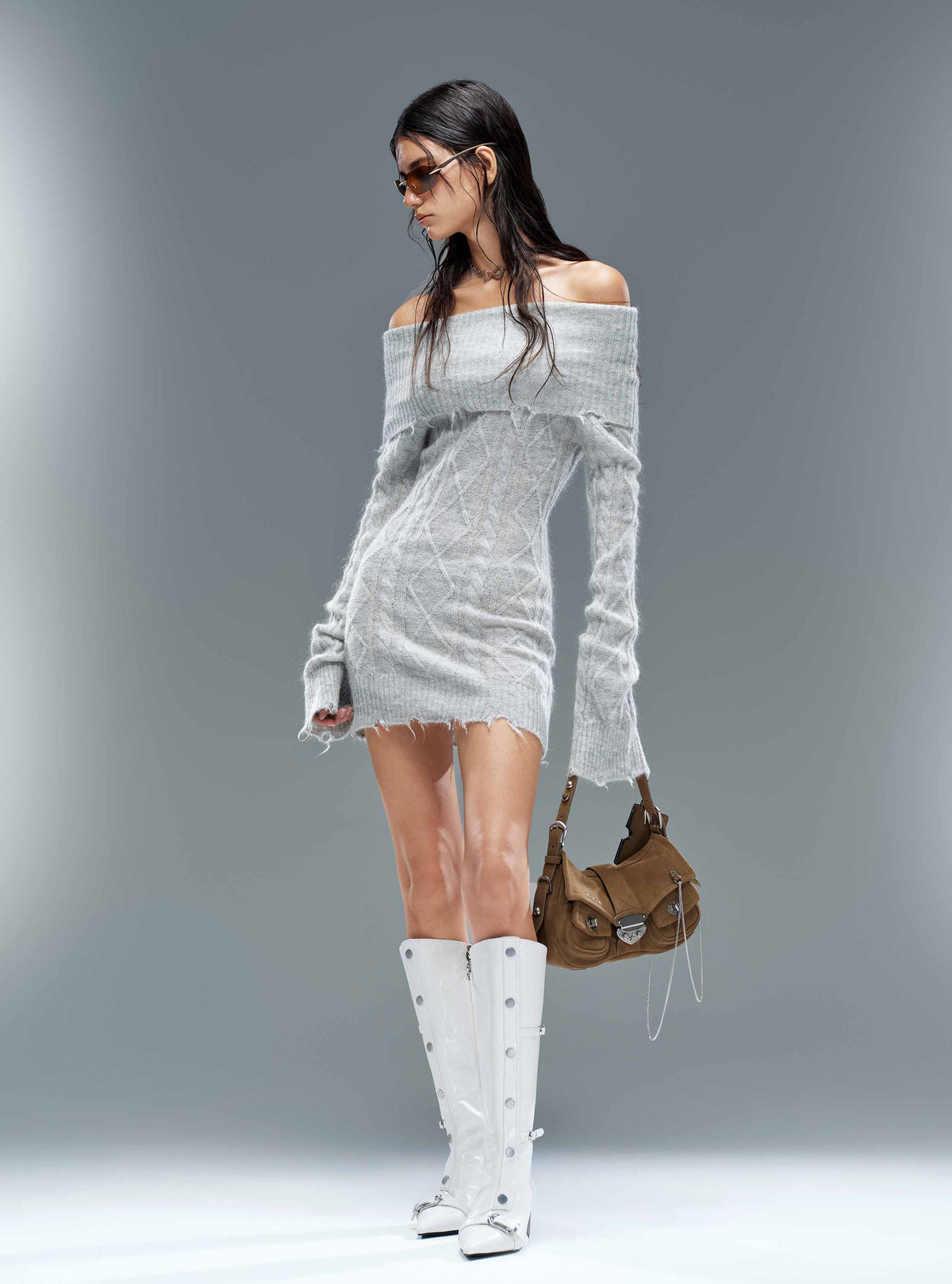 ALECTO Button-Trim Opener-Heel Knee-High Boots Ivory White