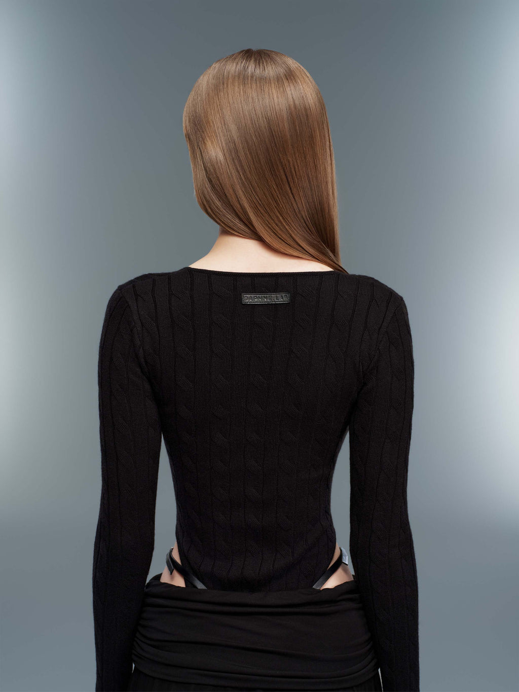Cable Knit Zip-Up Bodysuit Black