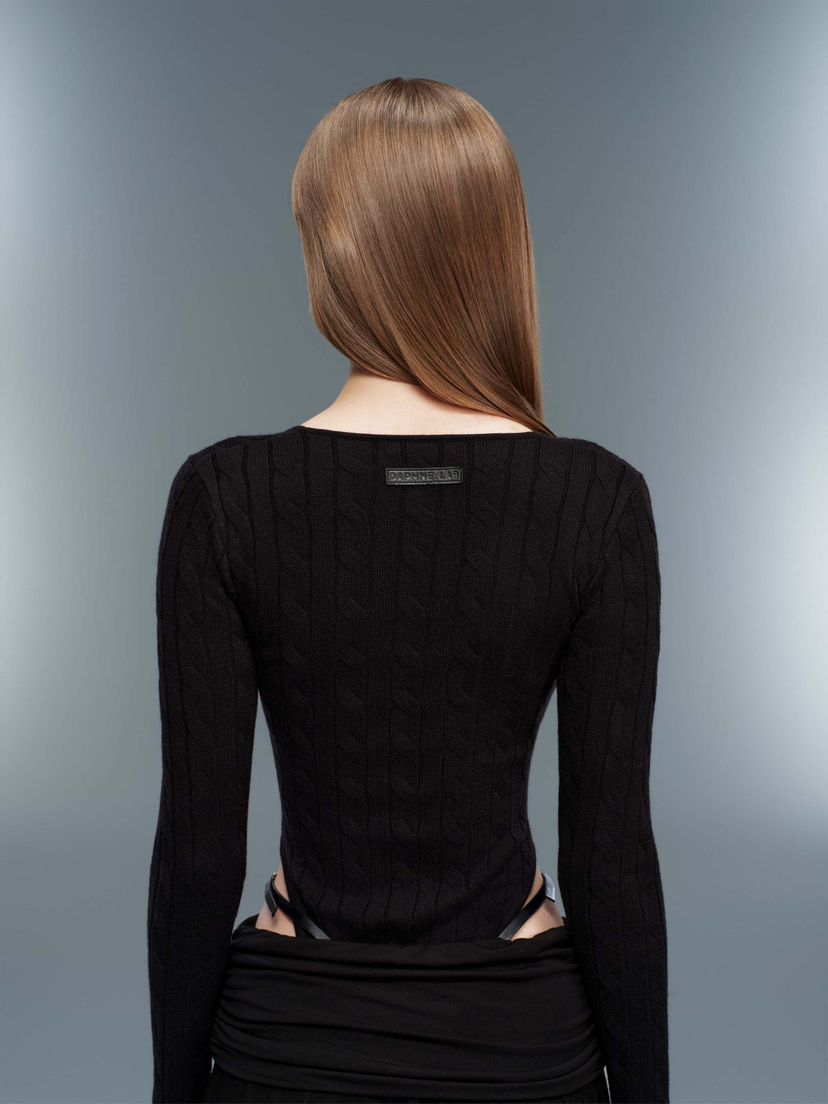 Cable Knit Zip-Up Bodysuit Black