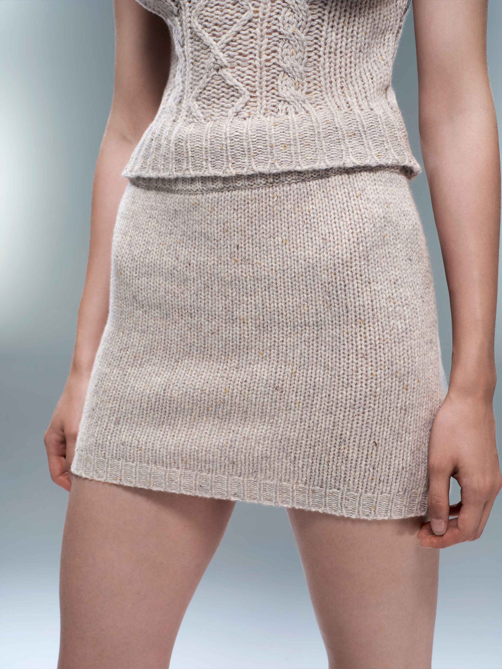 Speckled Knit Mini Skirt Light Gray