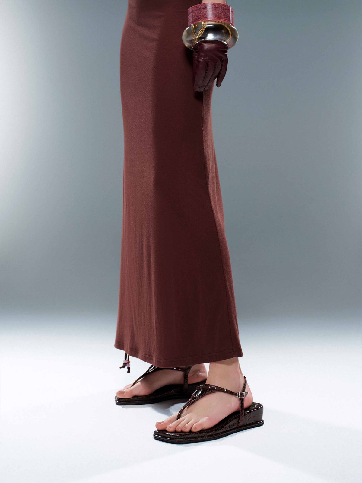 THEIA Crystal Ring Wedge Thong Sandals Brown