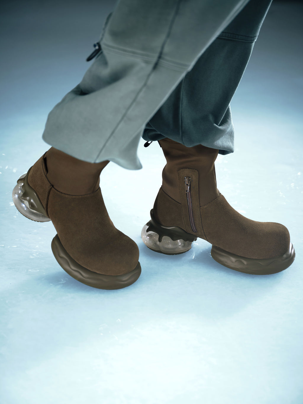 LYSSA Platform Ankle Boots Olive Green