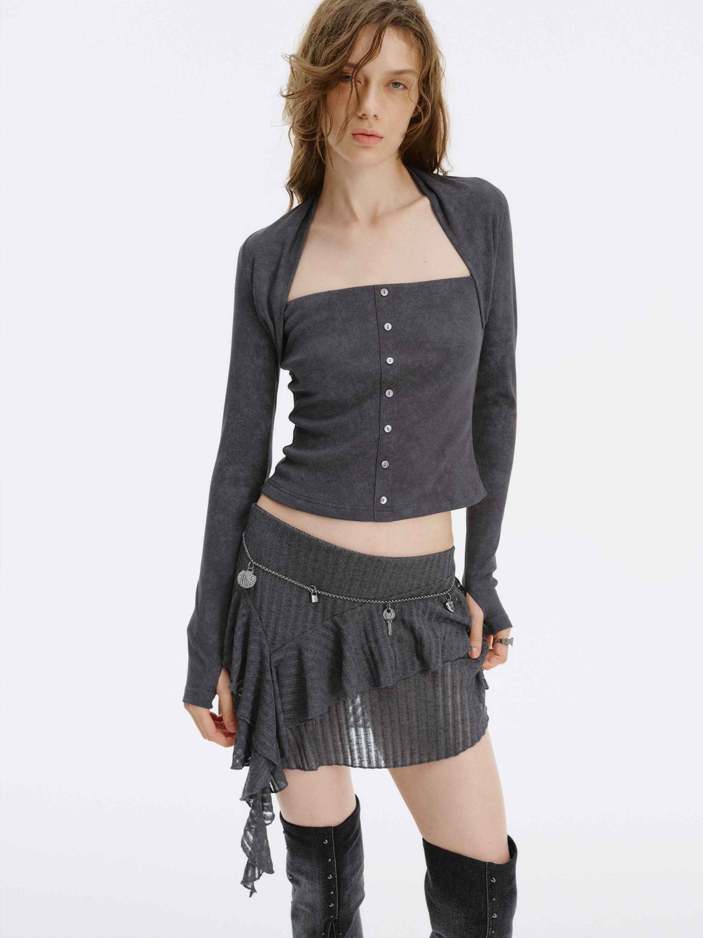 Layered-Look Square-Neck Knit Top